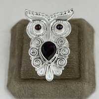 925 Sterling Silver Garnet Owl Ring