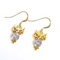 Gold Owl CZ Crystal Earrings, 14kt Gold Filled Drops