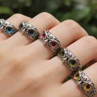 Owl ring | Silver plain ring | Multi-color eyes available | Hand animal themed jewelry