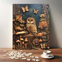Enchanted Woodland Owl Puzzle - Rustic Wooden Effect Forest Jigsaw - Wood Panel Style Puzzle (110, 2