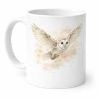 Barn Owl Mug: Watercolor Flight Design, White Ceramic 11oz