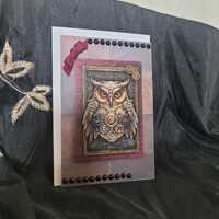 Steampunk Inspired Mini Greeting Card - Clockwork Owl