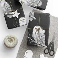 Snowy Owl Pattern Wrapping Paper | Black Night Wildlife Holiday Wrap