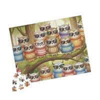 Owls in Sweaters Puzzle | Cute Woodland Bird Jigsaw  |  Colorful Owls in Sweaters Puzzle - Whimsical