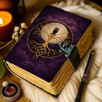 Handmade Leather Journal, Tree of Life Owl Grimoire, Vintage Spell Book, Witchy Fantasy Notebook, Pa