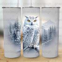 Snowy Owl Digital Art, 20oz Tumbler Wrap, Sublimation Design, Nature Scene, Double Exposure, PNG Fil