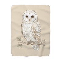 Barn Owl Plush Blanket Sherpa Fleece Blanket, Vintage White Owl Cozy Throw, Outside sitting Couch, P