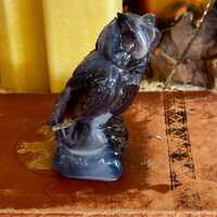Vintage Art Glass Owl Figurine &ndash; Purple Slag Glass Owl | Mid-Century Glass Collectible