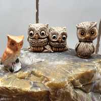 Vintage Owl Figurines | Brown & Orange Owls | Miniature Figurines | 5 Available