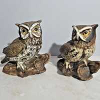 Vintage Ceramic Owl Figurine Pair Homeco & #1114 Brown Woodland Decor