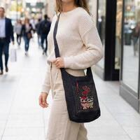 Woven Crossbody Bag with Owl Embroidery, Boho Fabric Shoulder Bag