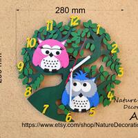 Kids Owl Clock – Cute Boy & Girl Owls Nursery Wall Decor, Playroom Timepiece for Children&
