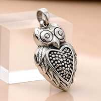 Owl Heart Hollow Form 925 Sterling Silver Pendant Lightweight Everyday Jewelry 1608