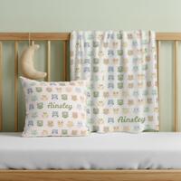 Personalized Owl Baby Blanket Set Custom Nursery Bedding Pillow Soft Infant Fleece Polyester Materia