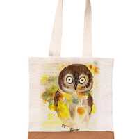 Owl Tote Bag &ndash; Olga Cuttell Watercolor Art, Large Canvas Bag