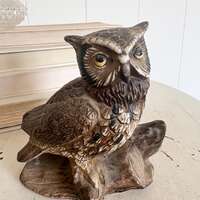 Carved owl figure sculpture, Vintage 70s Homco ceramic owl, Antique Home Decor, Owl figurine collect