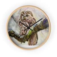 Forest Owl Illustration Wall Clock | Rustic Nature Bird Art