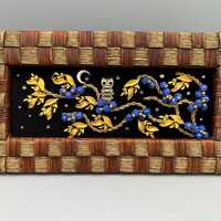 Moonlit Owl & Blue Berries Wall Art | Repurposed Vintage Jewelry | One-of-a-Kind Framed Mixed Me