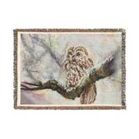 Barn Owl Illustration Woven Blanket | Nature Bird Throw