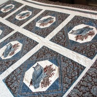 Blue Vintage Owl Quilt Cotton Handmade Twin Size Patchwork