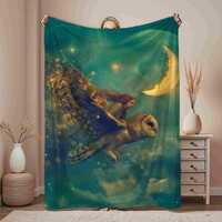 Girl Riding Owl Under Moon Sherpa Fleece Blanket | Fantasy Night Sky