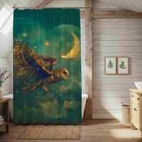 Dreamy Cottagecore Owl Art Shower Curtain Moonlit Woodland Fantasy Bathroom Decor Whimsical Nature B