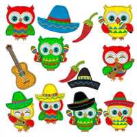 Machine Embroidery Applique Cino De Mayo Owls Set