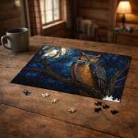 Great Horned Owl Puzzle Moonlit Forest Wildlife Jigsaw 500 Piece Night Nature Fine Art Masterpiece