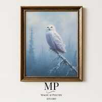 Snowy Owl Wall Art &ndash; Serene Winter Bird Painting &ndash; Minimal Nature Decor &ndash; Arctic W
