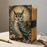 Handmade Owl Leather Journal Writing Notebook Grimoire Sketchbook, Diary with Lock, Spiritual Gift f