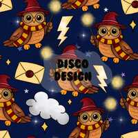 Wizard, Owl, Magic Seamless Pattern Tile