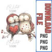 Owl Couple Wall Art - Cute Romantic Love Birds with Floral Details Digital Download