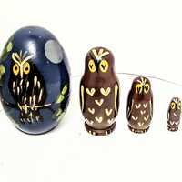 Hand Painted Egg Shaped Nesting Owl Set.