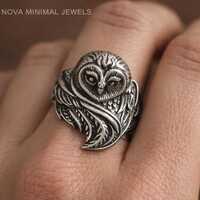 Owl Silver Tone Ring, Handmade Owl Ring for Men & Women, Vintage Animal Ring, Gothic Owl Jewelry