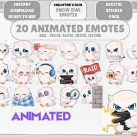 20 Animated Baby Snow Owl Emotes GIF Pack: Chibi Twitch Discord Emotes (Digital Download)