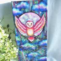 Mystical barn owl painting on canvas, colorful wall art