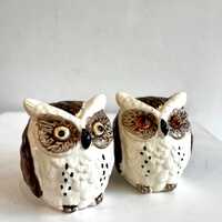 Pair of Glazed Ceramic Owl Salt and Pepper Shakers