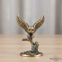 Solid Brass Owl Miniature Figurine Retro Copper Animal Sculpture Handmade Desktop Ornament Tea Pet H