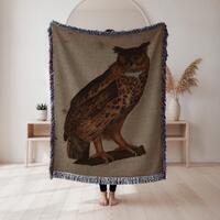John James Audubon Great Horned Owl Woven Blanket, Great Horned Owl Art Tapestry Throw, Wildlife Dec