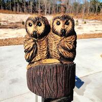 Large Chainsaw Carved Two Owl Sculpture, Wooden Bird Statue, Special Gift