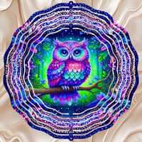 Colorful Trendy Owl 12' Wind Spinner Sublimation Design Digital Download Forest