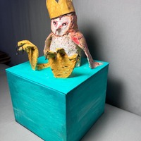 Paper Mache Barn Owl Prince Box Sculpture