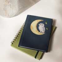 Celestial Owl Journal &bull; Moon Hardcover Notebook &bull; Watercolor Night Sky Diary &bull; Cozy W