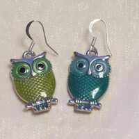 handmade blue /green owl earrings