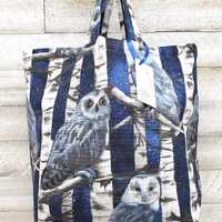 Handmade Owl Tote Bag, Woodland Birch Trees, Nature Lover Shopping Bag