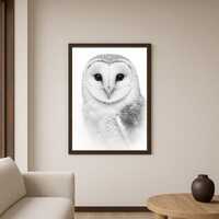 Barn Owl Wall Art Print, White Owl Portrait Artwork, Minimalist Bird Decor (Digital Download)