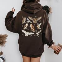Raptors and Owls Illustration Hoodie | Birds of Prey collage