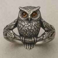 Handcrafted Sterling Silver Owl Ring with Amber Eyes, Boho Statement Jewelry