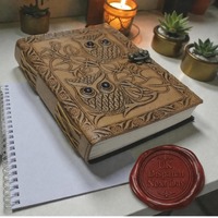 Personalized Owl Leather Grimoire Journal Handmade Blank Spell Book of Shadow Leather Sketchbook Tra