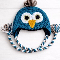 Owl Crochet Hat | Teal & Brown Winter Hat | Coastal Carolina-Inspired | Handmade Earflap Hat | K